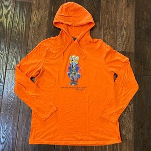 Mens polo bear Ralph Lauren ls orange long sleeve hoodie t shirt